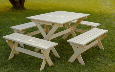 Комплект складной мебели на 8-10 человек (стол 120 см, 4 лавки) деревянный, КСЛ-04