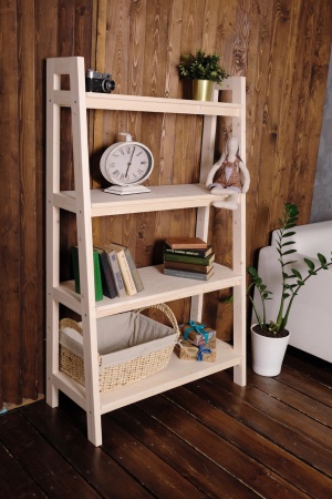 Этажерка в стиле Лестница, 4 полки, 149х90х41,6 см деревянная, ХСЛ-04