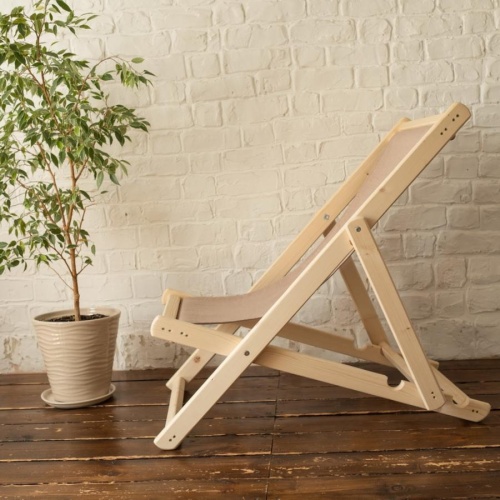 Шезлонг с бежевой тканью, деревянный, складной, МС-14-Б Шезлонг с бежевой тканью, деревянный, складной, МС-14-Б