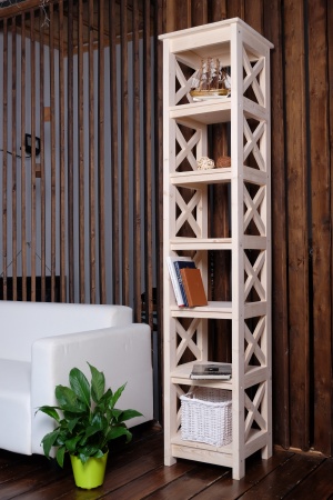 Стеллаж в стиле Прованс узкий, 7 полок, 195х40х40 см, деревянный, ХСП-03