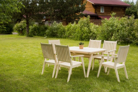 Купить  Комплект дачной мебели деревянный 140 см (Стол, 6 Кресел) , КМР-02