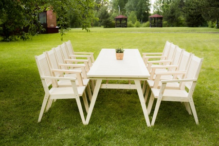 Купить  Комплект дачной мебели 340 см (2 стола,10 Кресел) деревянный, КМР-05