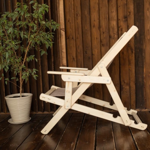 Шезлонг с бежевой тканью и подлокотниками, деревянный, складной, МС-15-Б Шезлонг с бежевой тканью и подлокотниками, деревянный, складной, МС-15-Б