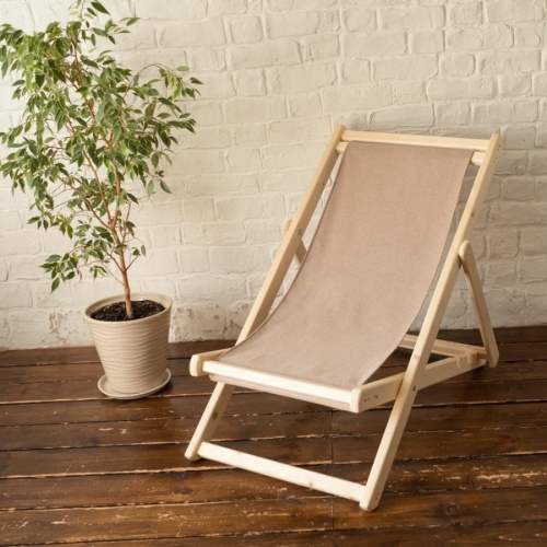 Шезлонг с бежевой тканью, деревянный, складной, МС-14-Б Шезлонг с бежевой тканью, деревянный, складной, МС-14-Б