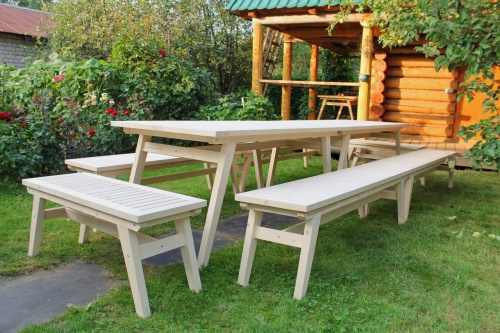 Купить  Комплект дачной мебели на 18-20 человек 370 см (2 стола, 6 лавок) деревянный, КМР-30