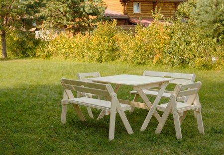 Комплект садовой мебели на 6-8 человек складной деревянный (Стол 120, скамейки, стулья), КСС-02