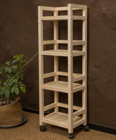 Этажерка на колесиках деревянная, 4 полки, 105 х 35 х 25, Универсальная, СУ-23