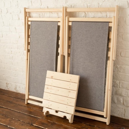 Шезлонг с серой тканью и подлокотниками, деревянный, складной, МС-15-С Шезлонг с серой тканью и подлокотниками, деревянный, складной, МС-15-С