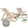Комплект шезлонгов с клетчатой тканью и подлокотниками (2 шезлонга + столик) деревянный, КСШ-03-К