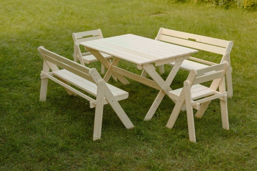 Комплект складной мебели на 8 человек (стол 150 см, скамейки, стулья), деревянный, КСС-03
