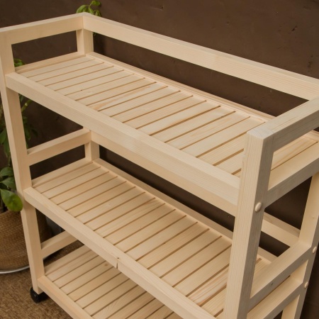 Этажерка на колесиках деревянная, 3 полки, 75 х 70 х 25, Универсальная, СУ-24