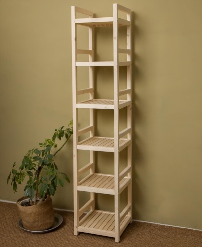 Стеллаж деревянный 6 полок, 165 х 35 х 35 см, Универсальный, СУ-06