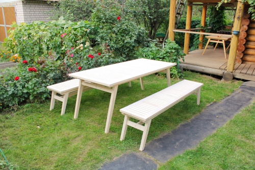 Купить  Комплект дачной мебели на 8 человек 200 см (Стол, 2 лавки) деревянный, КМР-23