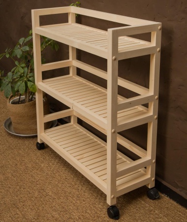 Этажерка на колесиках деревянная, 3 полки, 75 х 70 х 25, Универсальная, СУ-24