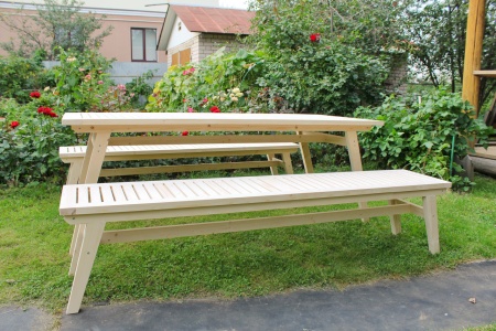 Купить  Комплект дачной мебели на 8 человек 200 см (Стол, 2 лавки) деревянный, КМР-23