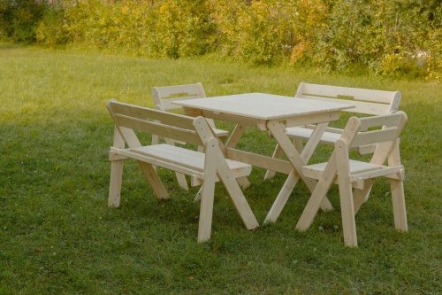 Комплект складной мебели на 6 человек  (Стол 100 см, скамейки, стулья) деревянный, КСС-01
