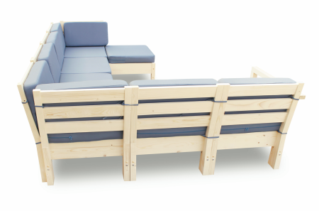 Диван угловой с подушками деревянный с оттоманкой на 4 человека модульный, КМЛ-17