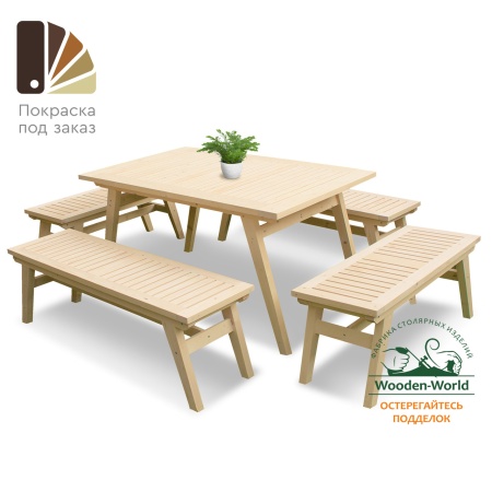 Купить  Комплект дачной мебели на 10 человек 140 см (Стол, 4 лавки) деревянный,  КМР-24