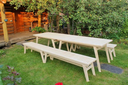 Купить  Комплект дачной мебели на 12-14 человек 300 см (2 стола, 4 лавки) деревянный, КМР-27
