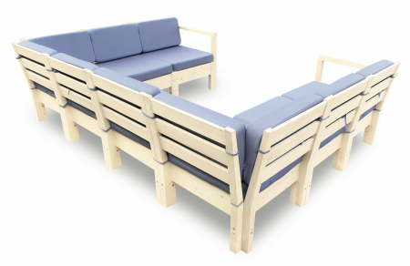 Диван П-образный деревянный с подушками для дачи и сада модульный на 4 человека Лаунж, КМЛ-20