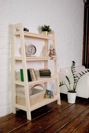 Этажерка в стиле Лестница, 4 полки, 149х90х41,6 см деревянная, ХСЛ-04