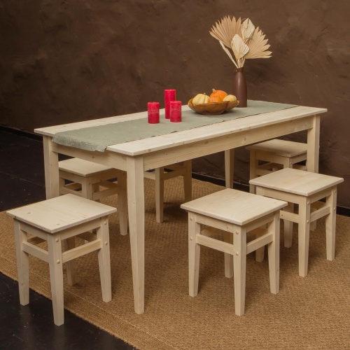 Комплект обеденной мебели деревянный (стол 150 см + 6 табуретов), КМО-14