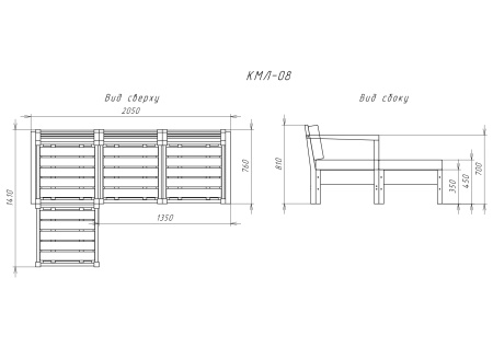 Садовый диван из дерева с подушками и подставкой для ног (оттоманкой) модульный на 3 человека, КМЛ-08