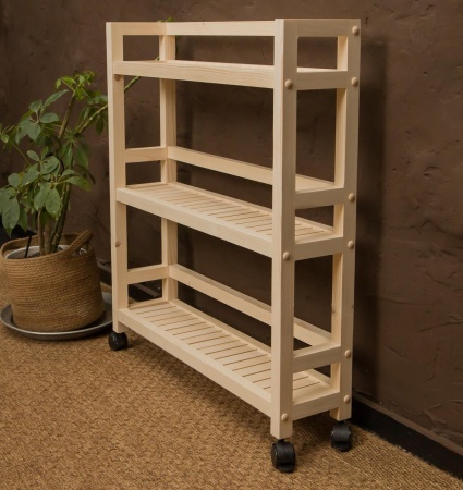 Этажерка узкая на колесиках деревянная, 3 полки, 75 х 70 х 17, Универсальная, СУ-34