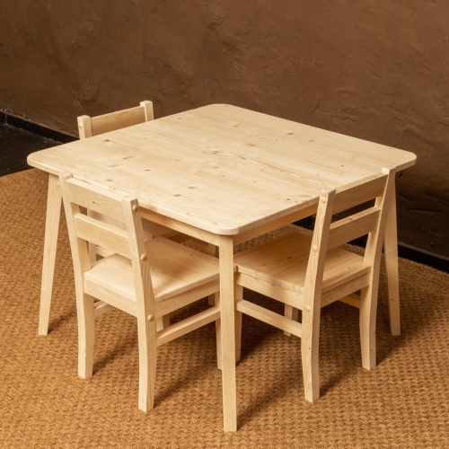 Детский Стол Большой и 3 стула деревянных, комплект на 3 ребенка (Столик 75х75см + 3 Стульчика), КМД-04