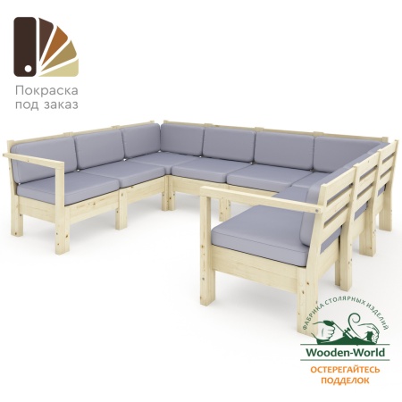 Диван из дерева с подушками П-образный на 6 человек модульный,КМЛ-21
