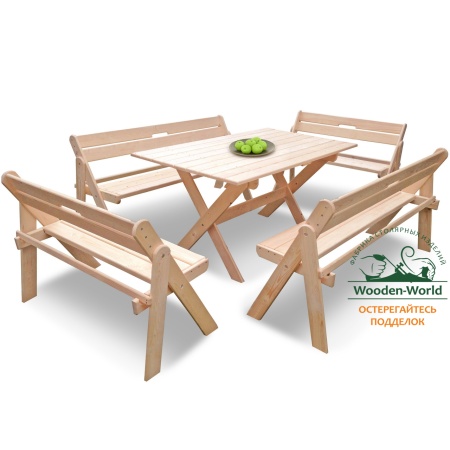 Комплект складной мебели на 10 человек (Стол 150 см, 4 скамейки) деревянный, КСС-05 Комплект складной мебели на 10 человек (Стол 150 см, 4 скамейки) деревянный, КСС-05