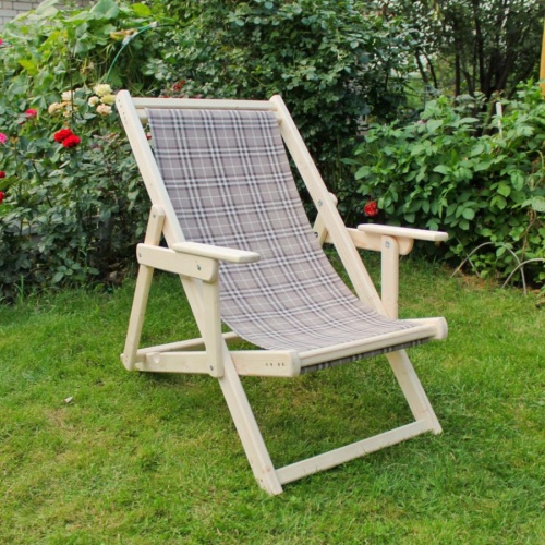 Шезлонг с клетчатой тканью и подлокотниками, деревянный, складной, МС-15-К Шезлонг с клетчатой тканью и подлокотниками, деревянный, складной, МС-15-К