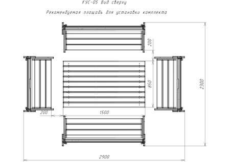 Комплект (Усиленный) банной мебели на 10 человек складной 150 см (Стол, 4 скамейки) деревянный, КУС-05