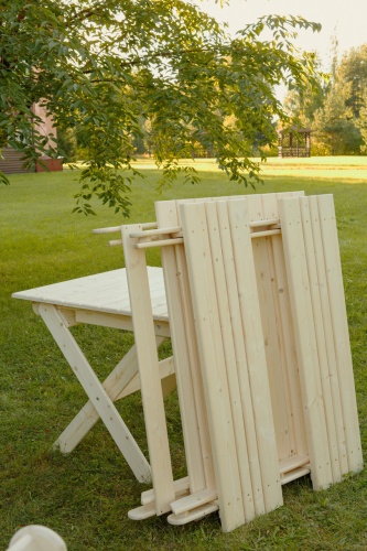 Комплект складной мебели на 4-6 человек 120 см (Стол, 2 лавки) деревянный, КСЛ-02