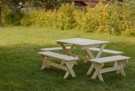 Комплект складной мебели на 8-10 человек (стол 120 см, 4 лавки) деревянный, КСЛ-04