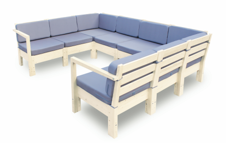 Диван из дерева с подушками П-образный на 6 человек модульный,КМЛ-21
