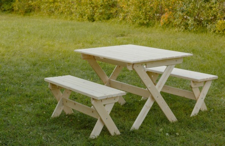 Комплект складной мебели на 4 человека (Стол 100 см, 2 лавки) деревянный, КСЛ-01