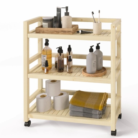 Этажерка на колесиках деревянная, 3 полки, 75 х 70 х 25, Универсальная, СУ-24