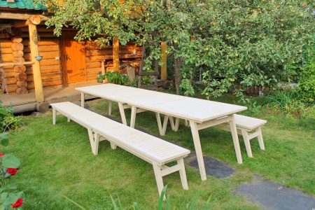 Купить  Комплект дачной мебели на 14-16 человек 370 см (2 стола, 4 лавки) деревянный, КМР-28