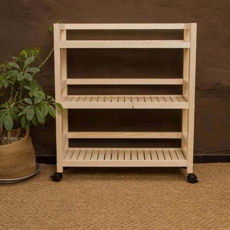Этажерка на колесиках деревянная, 3 полки, 75 х 70 х 25, Универсальная, СУ-24