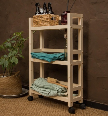 Этажерка узкая на колесиках деревянная, 3 полки, 75 х 52 х 17, Универсальная, СУ-35