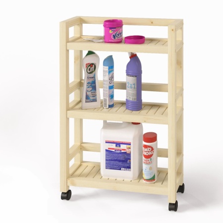 Этажерка узкая на колесиках деревянная, 3 полки, 75 х 52 х 17, Универсальная, СУ-35