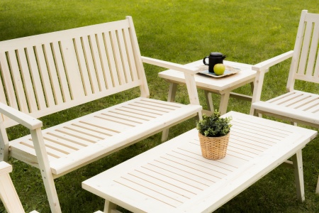 Купить  Комплект садовой мебели с креслами и диваном, на 4 человека (2 столика, скамейка, 2 стула) деревянный, КМР-14