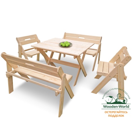 Комплект складной мебели на 6 человек  (Стол 100 см, скамейки, стулья) деревянный, КСС-01