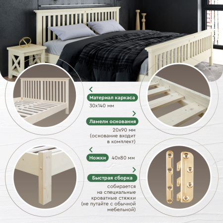 Кровать двухспальная 200х200 см с изножьем деревянная Прованс, ХКР-12 Кровать двухспальная 200х200 см с изножьем деревянная Прованс, ХКР-12