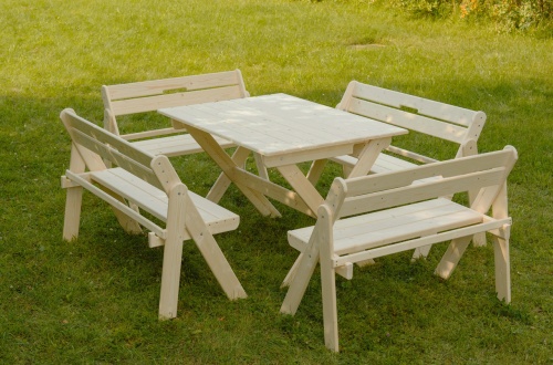 Комплект складной мебели на 8-10 человек (Стол 120 см, 4 Скамейки) деревянный, КСС-04