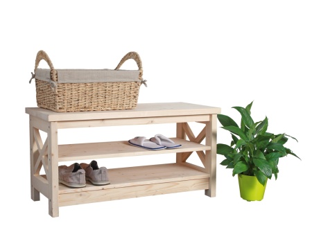 Тумба для обуви в стиле Прованс широкая с сидением, 3 полки, 45х89х40 см деревяннаяа, ХСП-13