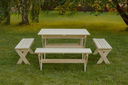 Комплект складной мебели на 8-10 человек (стол 120 см, 4 лавки) деревянный, КСЛ-04