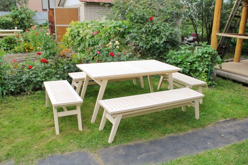 Купить  Комплект дачной мебели на 10-12 человек 165 см (Стол, 4 лавки) деревянный, КМР-25