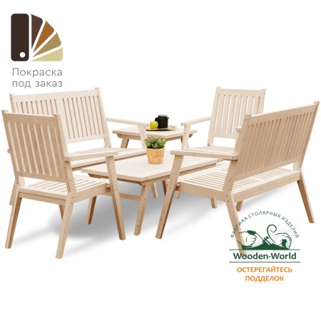 Купить  Комплект садовой мебели с креслами и диванами, на 6 человек (2 столика, 2 скамейки, 2 стула) деревянный, КМР-15 Купить  Комплект садовой мебели с креслами и диванами, на 6 человек (2 столика, 2 скамейки, 2 стула) деревянный, КМР-15